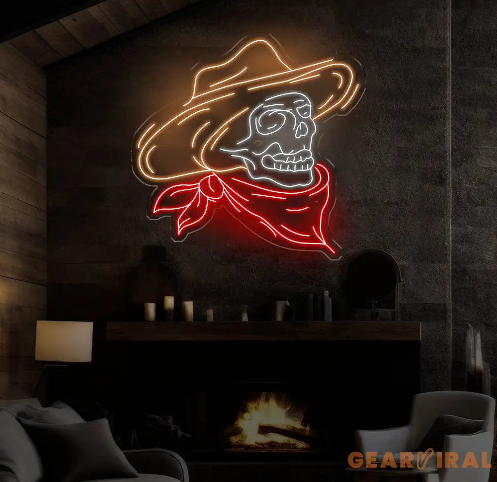 Cowboy Skeleton Neon Sign - LED Skeleton Light Grim Reaper Art Halloween Decor Horror House Wall Art Custom Home Neon