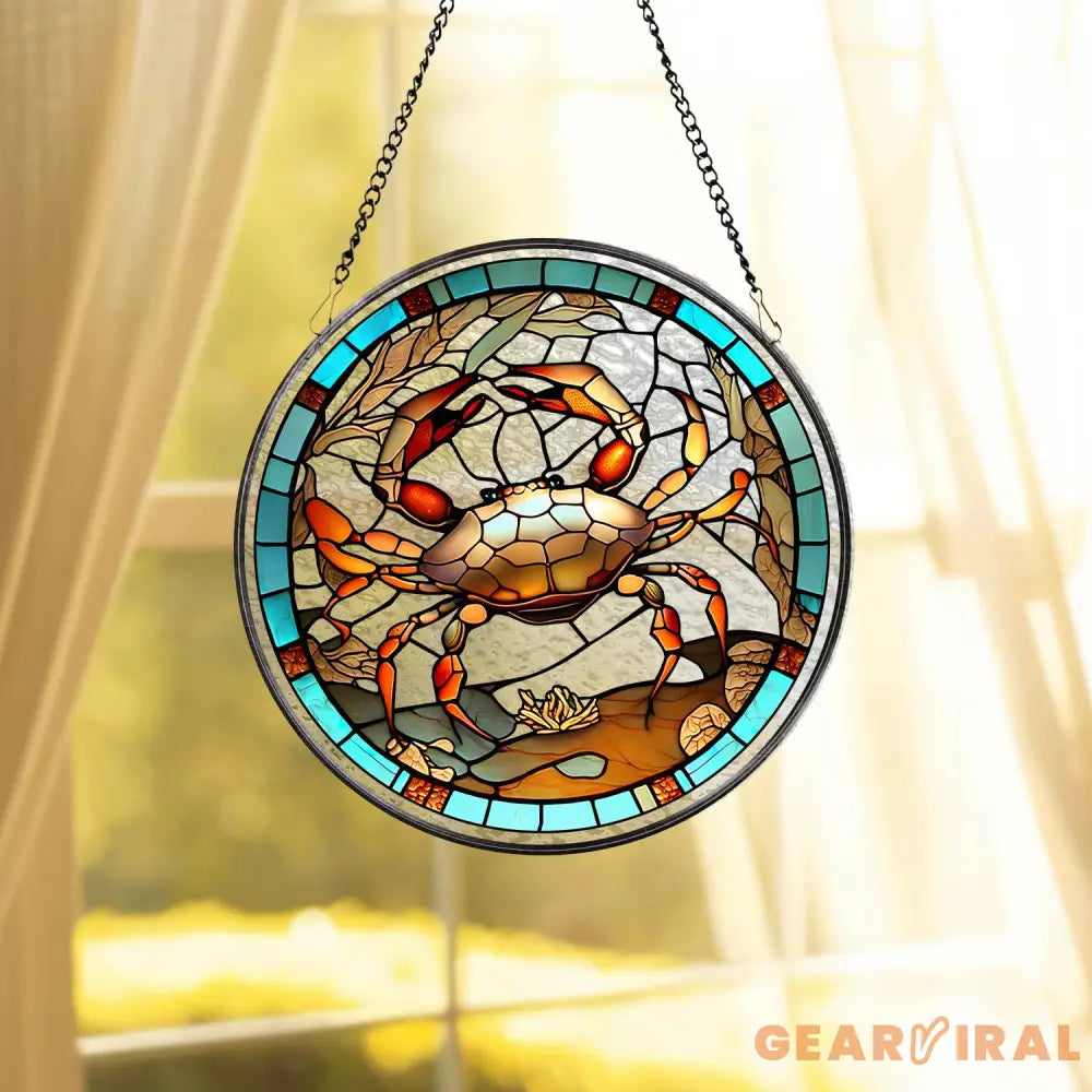 Crab Suncatcher Window Hangings Crab Lovers Gift FAUX Stained Glass Art Home Decor Crab Ornament Beach House Suncatcher