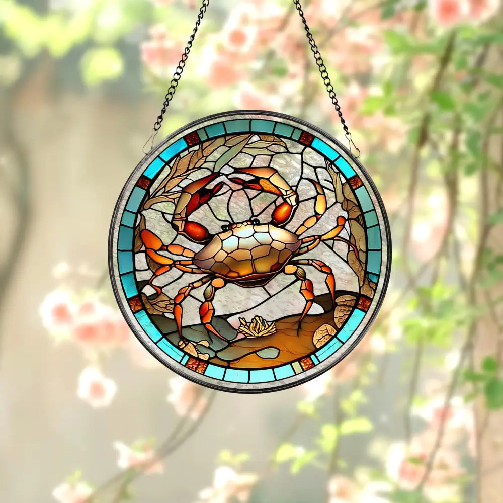 Crab Suncatcher Window Hangings Crab Lovers Gift FAUX Stained Glass Art Home Decor Crab Ornament Beach House Suncatcher