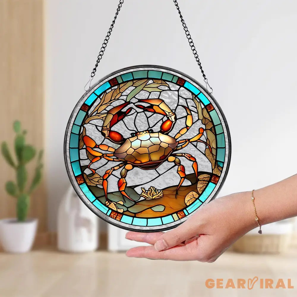 Crab Suncatcher Window Hangings Crab Lovers Gift FAUX Stained Glass Art Home Decor Crab Ornament Beach House Suncatcher