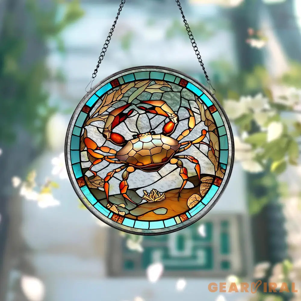 Crab Suncatcher Window Hangings Crab Lovers Gift FAUX Stained Glass Art Home Decor Crab Ornament Beach House Suncatcher