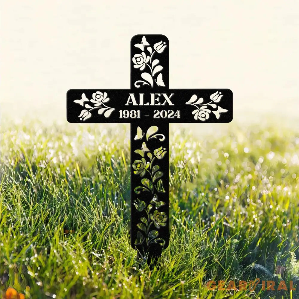 Cross Remembering Garden Stake Personalized Metal Garden Marker Memorial Cross Metal Sign Sympathy Gift Grave Marker