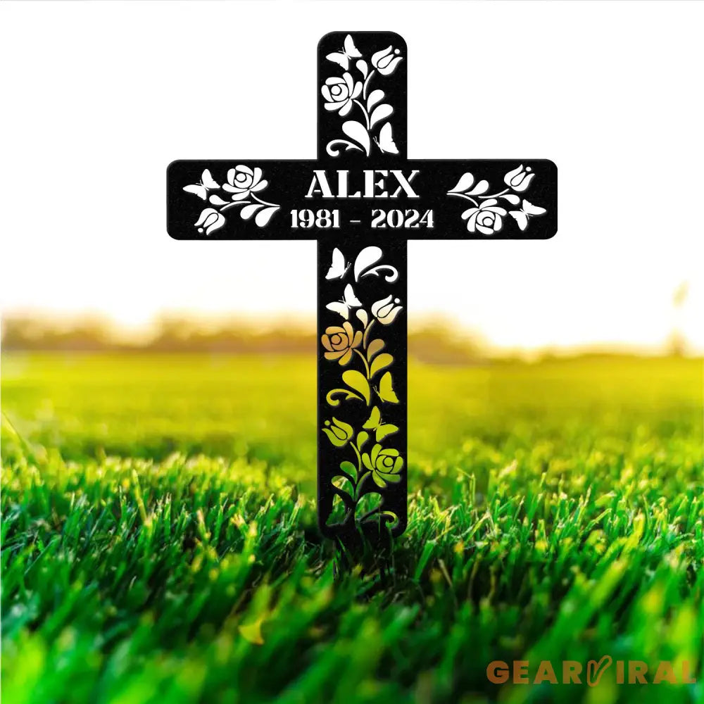 Cross Remembering Garden Stake Personalized Metal Garden Marker Memorial Cross Metal Sign Sympathy Gift Grave Marker
