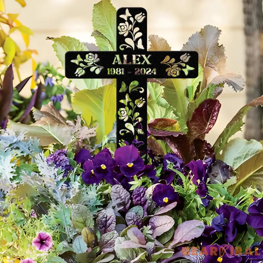 Cross Remembering Garden Stake Personalized Metal Garden Marker Memorial Cross Metal Sign Sympathy Gift Grave Marker