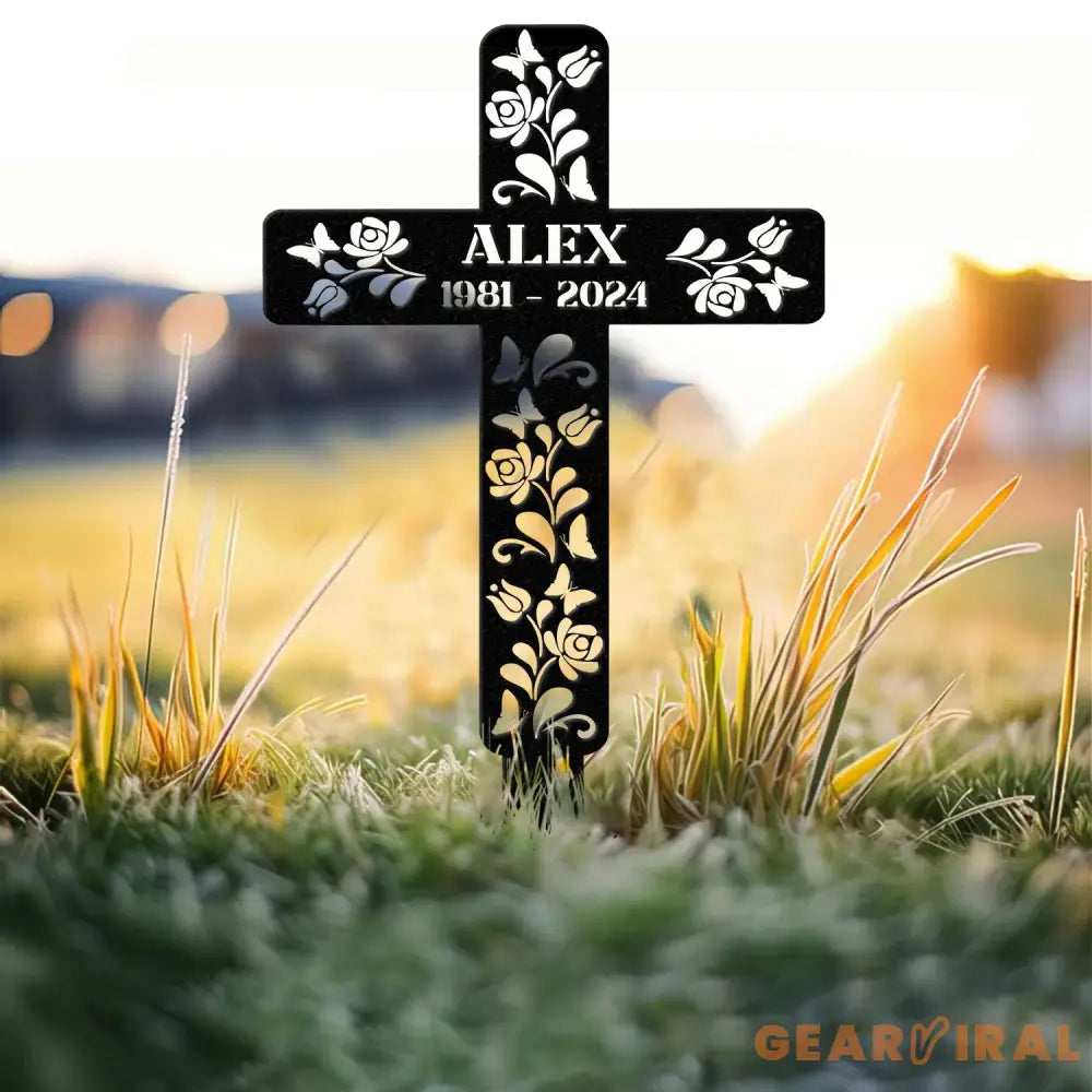 Cross Remembering Garden Stake Personalized Metal Garden Marker Memorial Cross Metal Sign Sympathy Gift Grave Marker