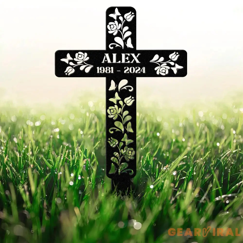 Cross Remembering Garden Stake Personalized Metal Garden Marker Memorial Cross Metal Sign Sympathy Gift Grave Marker