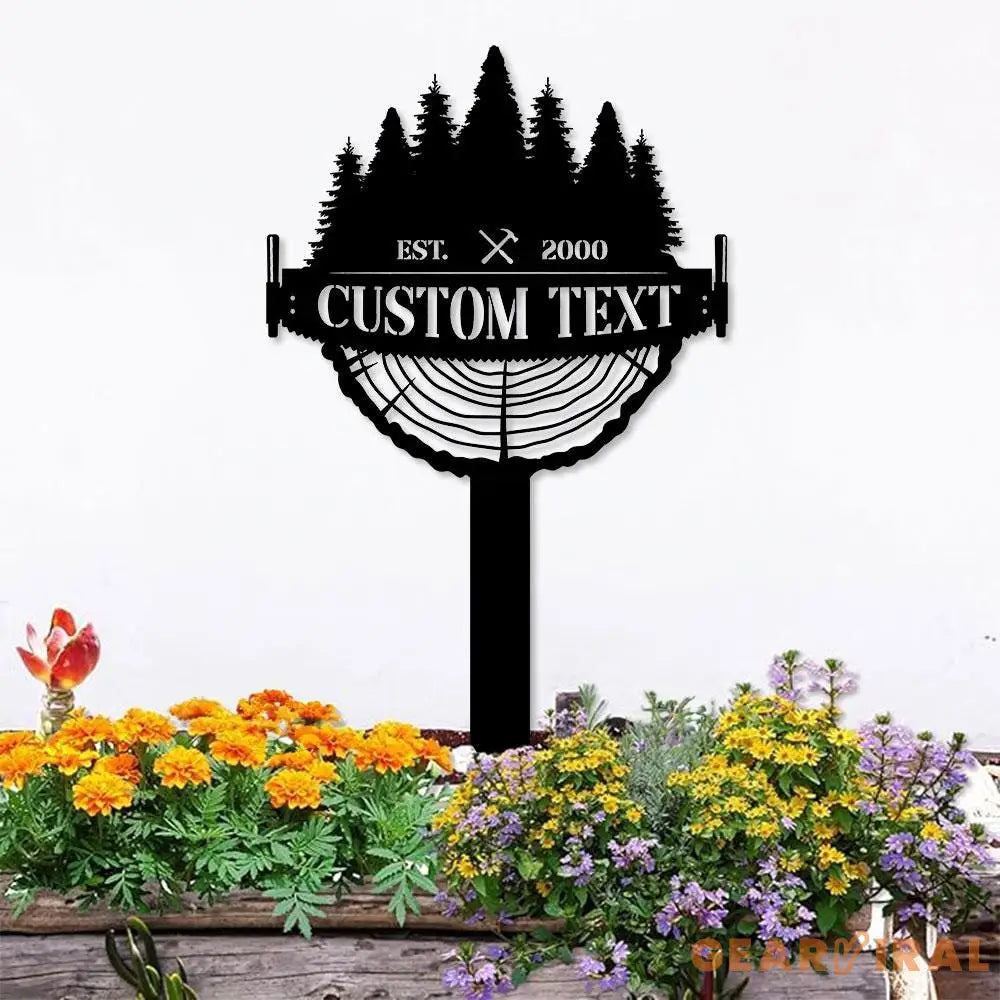 Crosscut Saw Monogram Garden Sign Garden Metal Stake Personalized Name Yard Sign Outdoor Door Garden Decor Metal Sign
