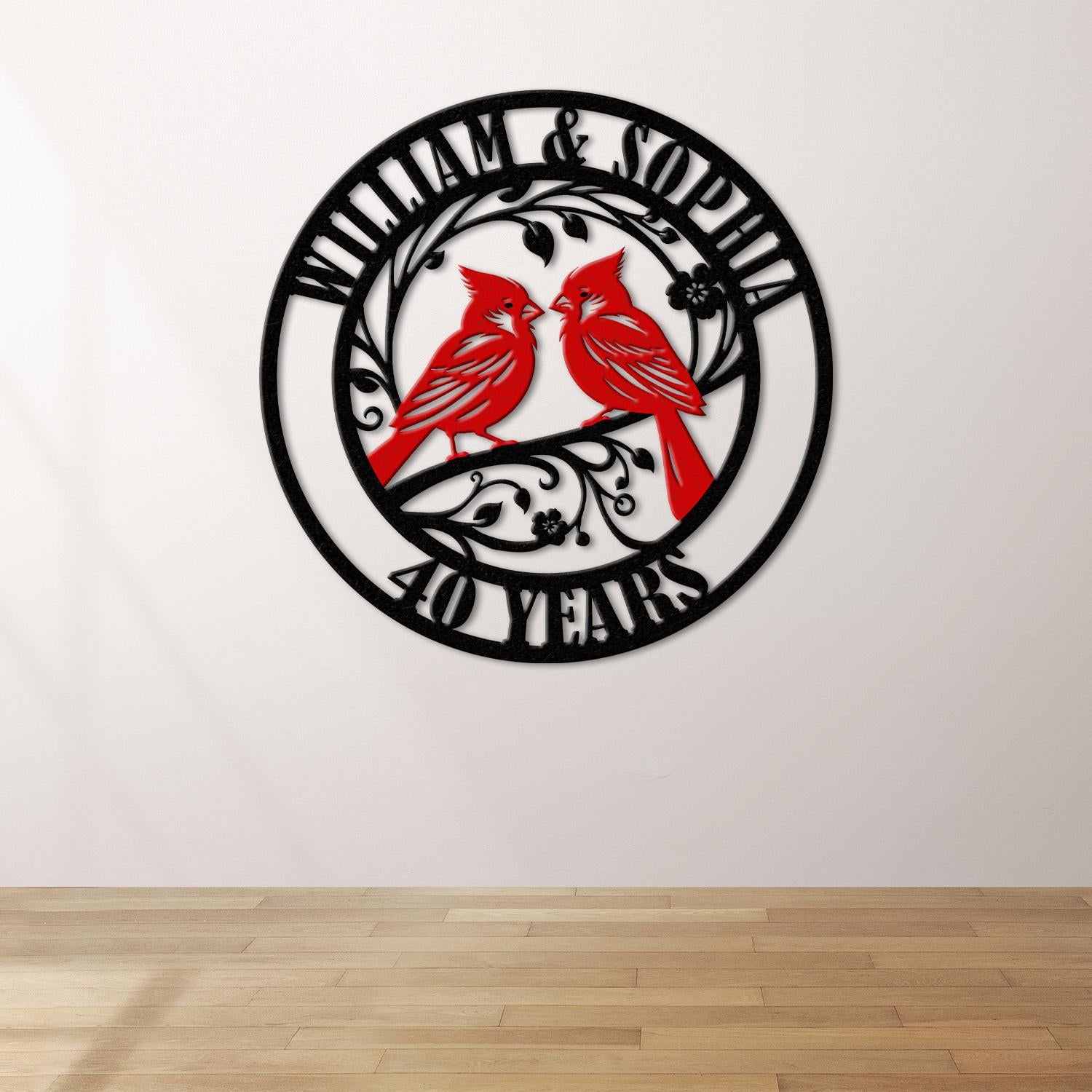 Custom 40th Wedding Anniversary Cardinals Metal Sign, Personalized Wedding Gifts, Custom Wedding Signs, Bird Wall Decor, Cardinal Signs