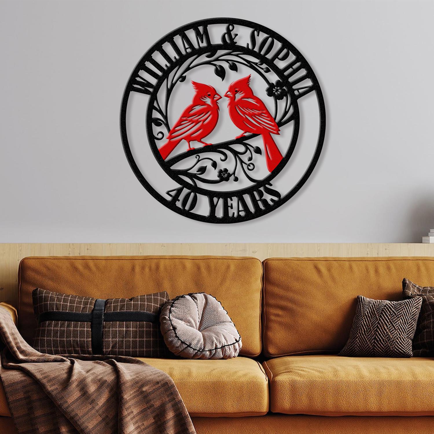 Custom 40th Wedding Anniversary Cardinals Metal Sign, Personalized Wedding Gifts, Custom Wedding Signs, Bird Wall Decor, Cardinal Signs