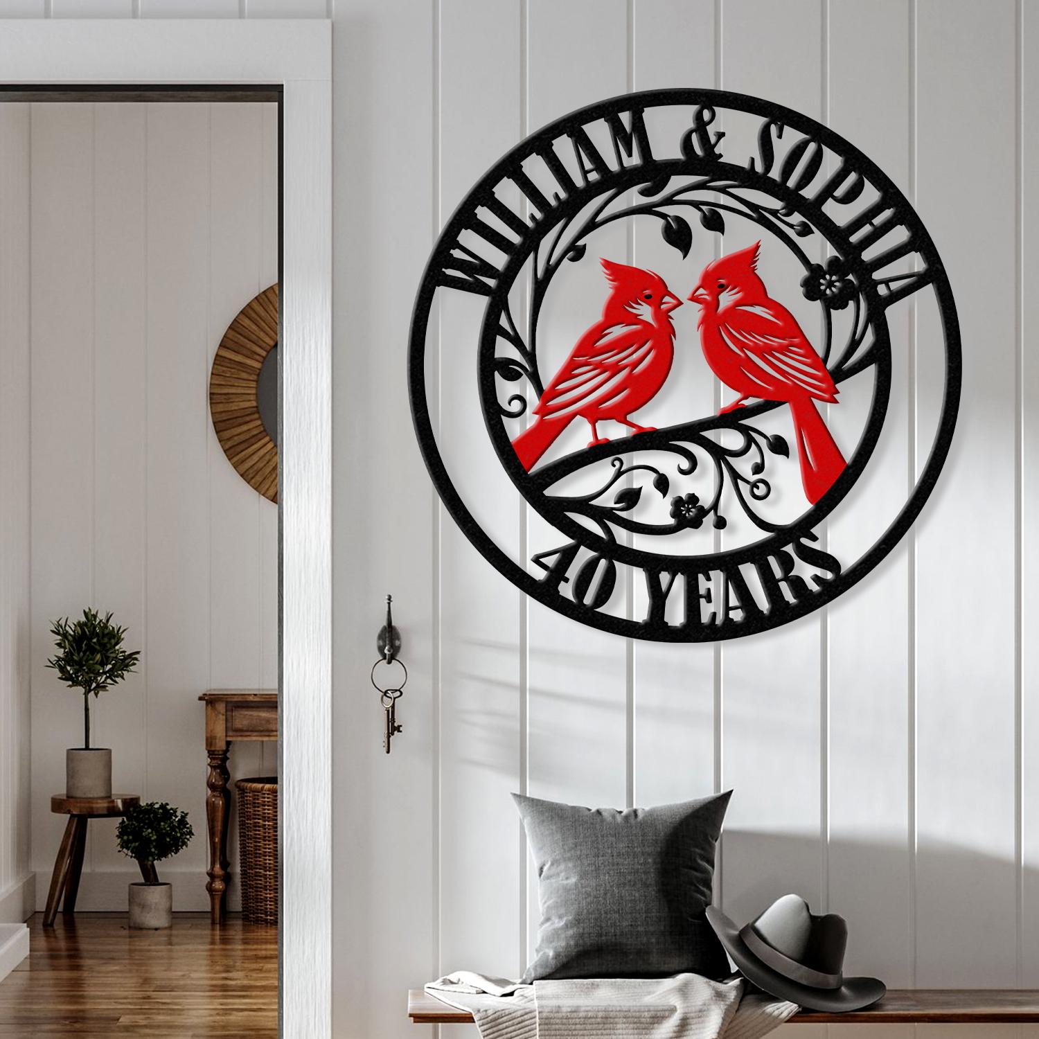 Custom 40th Wedding Anniversary Cardinals Metal Sign, Personalized Wedding Gifts, Custom Wedding Signs, Bird Wall Decor, Cardinal Signs