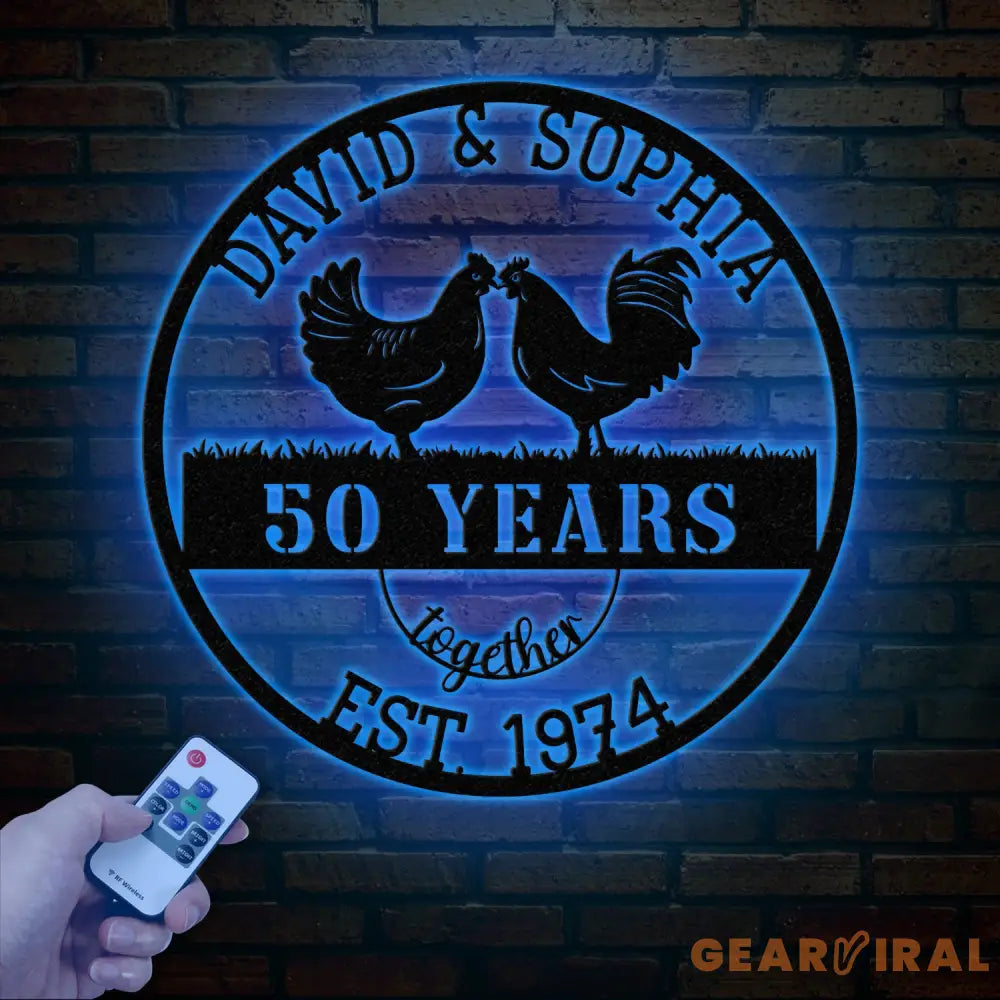 Custom 50 Years Together Anniversary Sign - Personalized Couple Name Sign with Chicken Couple Perfect Anniversary Gift