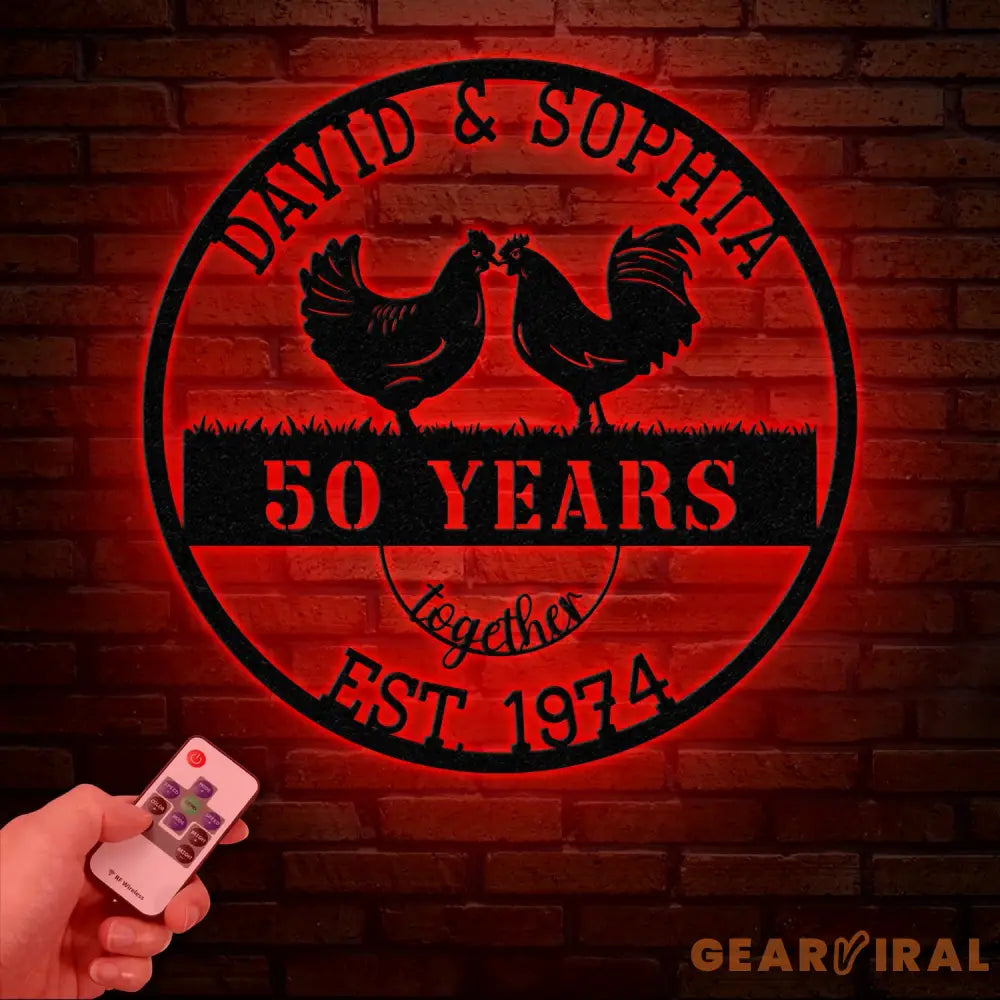 Custom 50 Years Together Anniversary Sign - Personalized Couple Name Sign with Chicken Couple Perfect Anniversary Gift