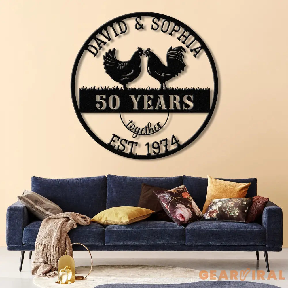 Custom 50 Years Together Anniversary Sign - Personalized Couple Name Sign with Chicken Couple Perfect Anniversary Gift