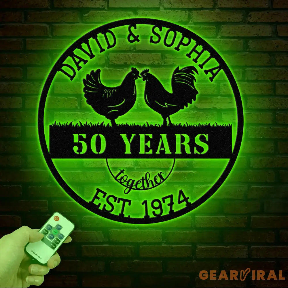 Custom 50 Years Together Anniversary Sign - Personalized Couple Name Sign with Chicken Couple Perfect Anniversary Gift