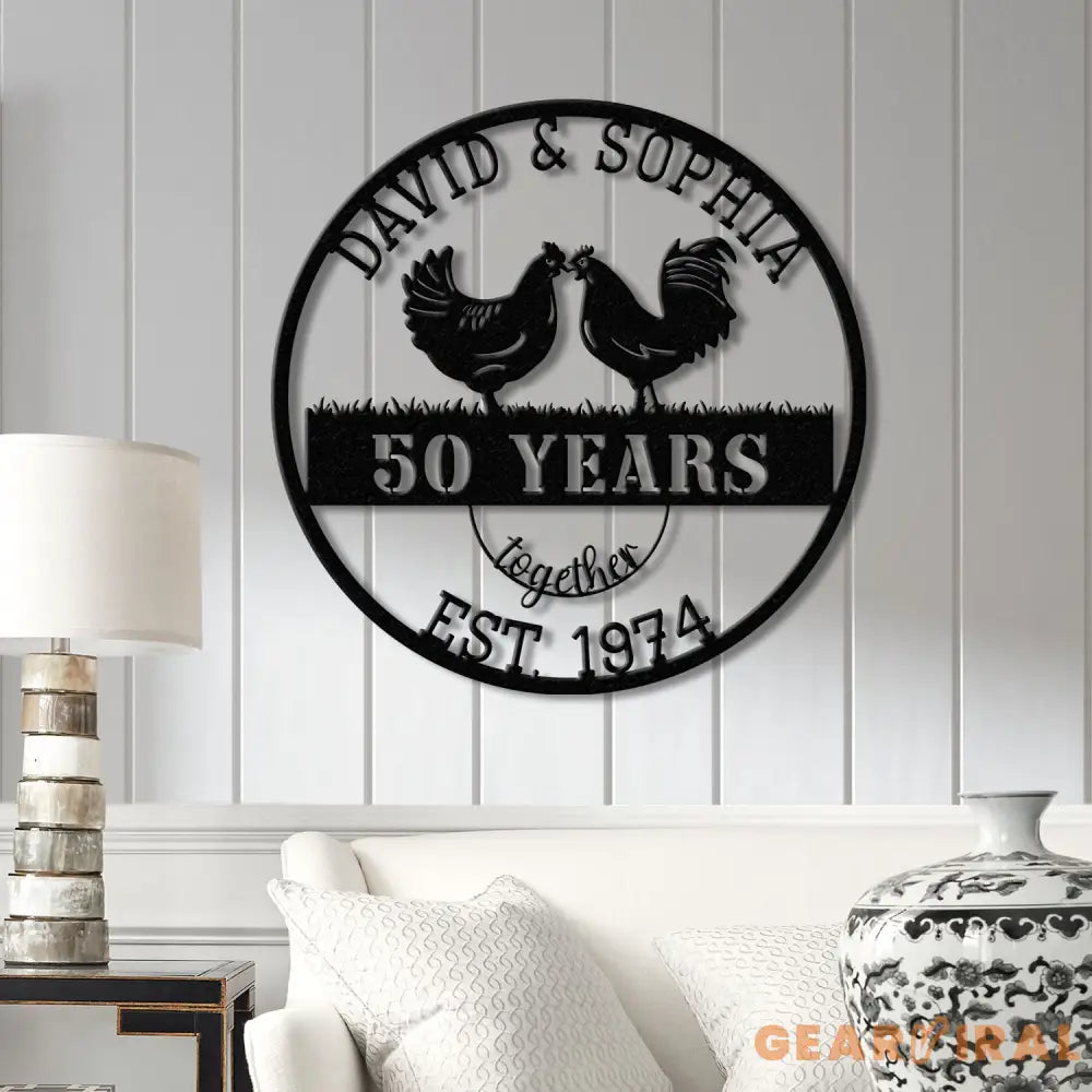 Custom 50 Years Together Anniversary Sign - Personalized Couple Name Sign with Chicken Couple Perfect Anniversary Gift