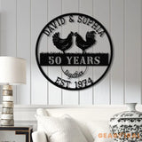 Custom 50 Years Together Anniversary Sign - Personalized Couple Name Sign with Chicken Couple Perfect Anniversary Gift