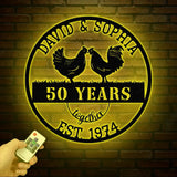 Custom 50 Years Together Anniversary Sign - Personalized Couple Name Sign with Chicken Couple Perfect Anniversary Gift