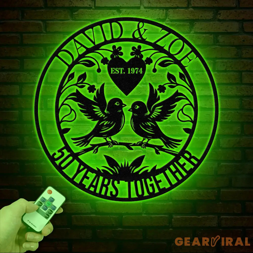 Custom 50 Years Together Anniversary Sign - Personalized Couple Name Sign with Love Birds Perfect Anniversary Gift