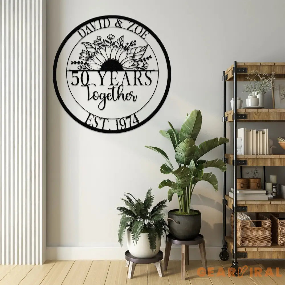 Custom 50 Years Together Anniversary Sign - Personalized Couple Name Sign with Love Birds Perfect Anniversary Gift