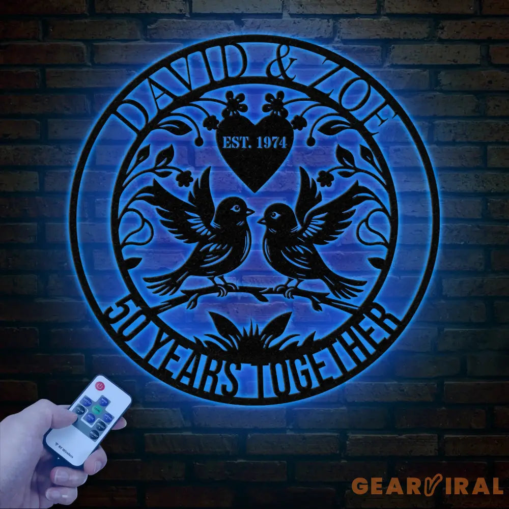 Custom 50 Years Together Anniversary Sign - Personalized Couple Name Sign with Love Birds Perfect Anniversary Gift