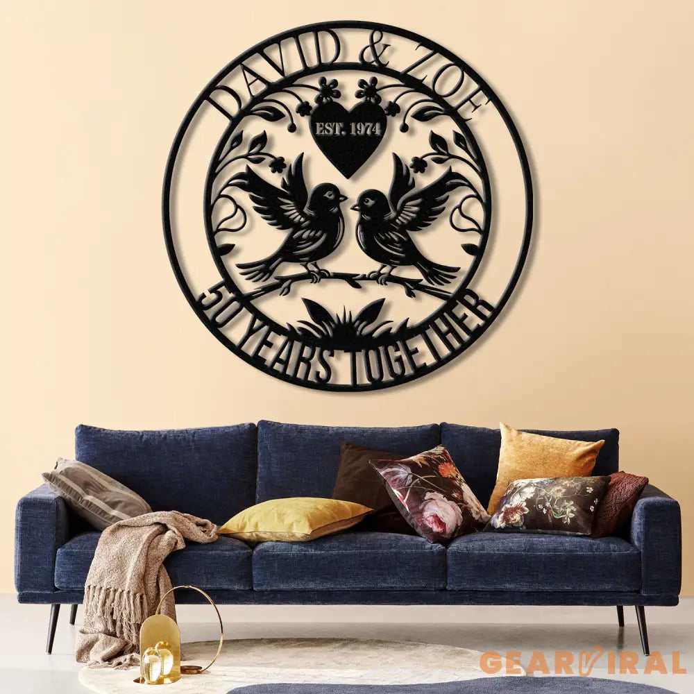 Custom 50 Years Together Anniversary Sign - Personalized Couple Name Sign with Love Birds Perfect Anniversary Gift