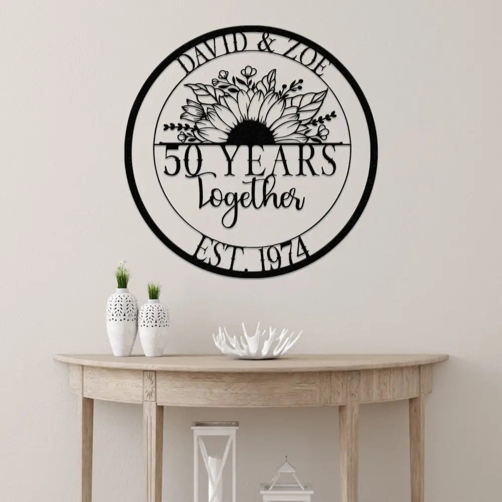 Custom 50 Years Together Anniversary Sign - Personalized Couple Name Sign with Love Birds Perfect Anniversary Gift