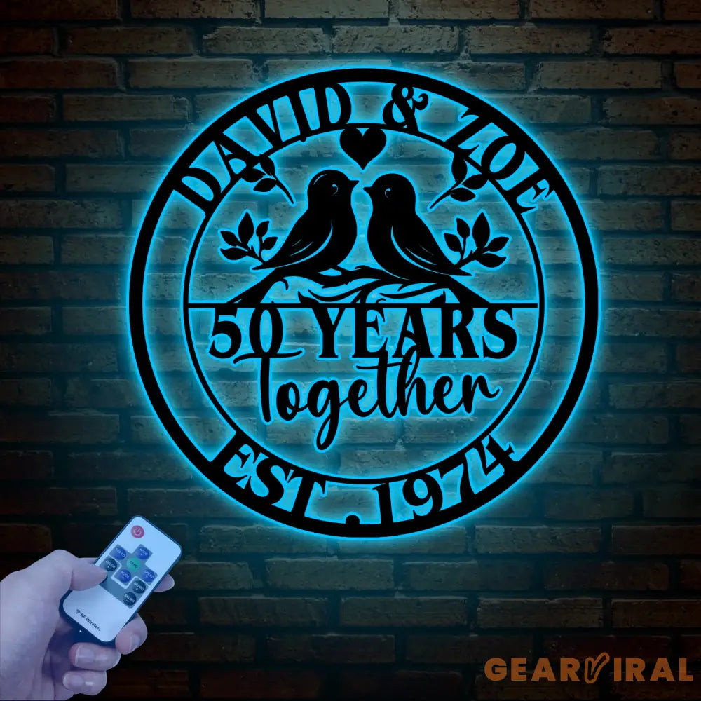 Custom 50 Years Together Anniversary Sign - Personalized Couple Name Sign with Love Birds Perfect Anniversary Gift