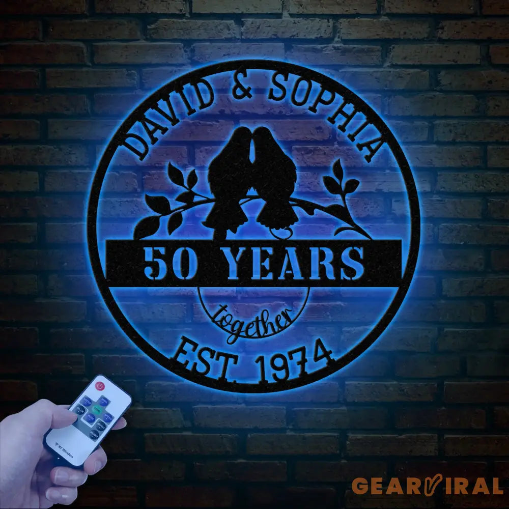 Custom 50 Years Together Anniversary Sign - Personalized Couple Name Sign with Love Birds Perfect Anniversary Gift