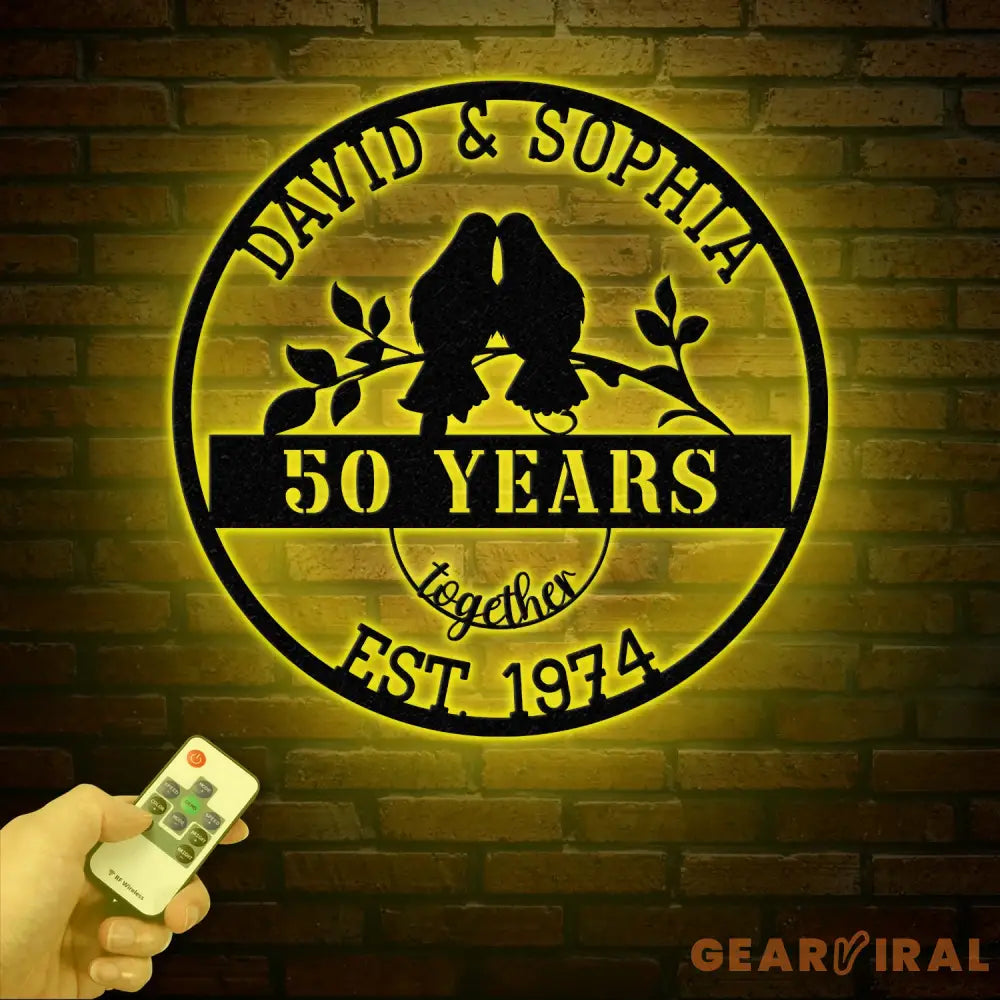 Custom 50 Years Together Anniversary Sign - Personalized Couple Name Sign with Love Birds Perfect Anniversary Gift