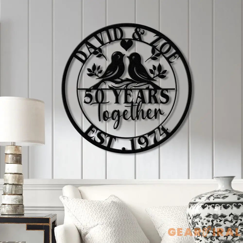 Custom 50 Years Together Anniversary Sign - Personalized Couple Name Sign with Love Birds Perfect Anniversary Gift