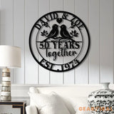 Custom 50 Years Together Anniversary Sign - Personalized Couple Name Sign with Love Birds Perfect Anniversary Gift