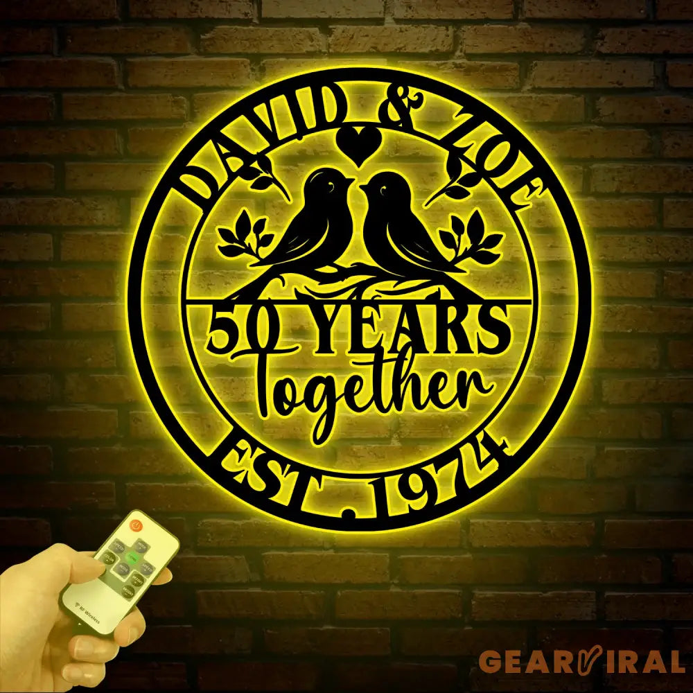 Custom 50 Years Together Anniversary Sign - Personalized Couple Name Sign with Love Birds Perfect Anniversary Gift