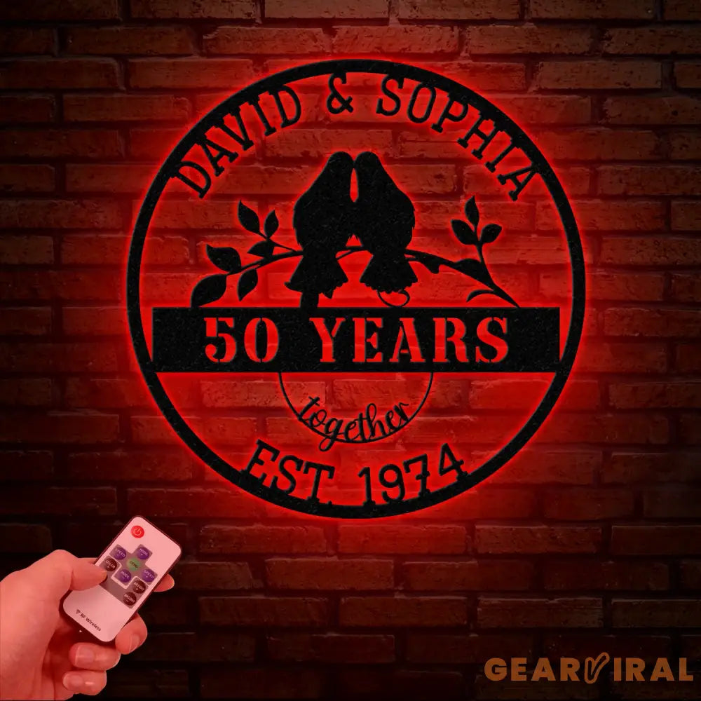 Custom 50 Years Together Anniversary Sign - Personalized Couple Name Sign with Love Birds Perfect Anniversary Gift