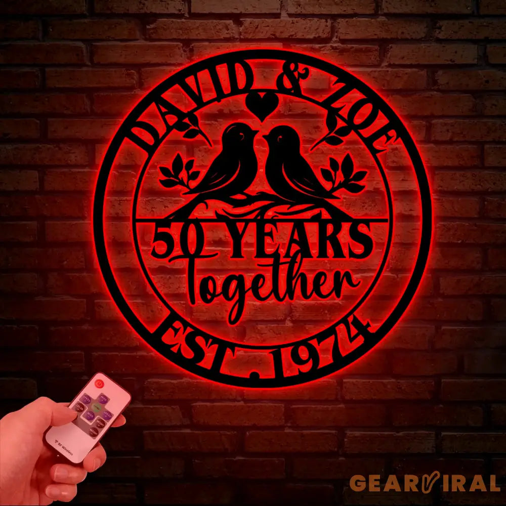 Custom 50 Years Together Anniversary Sign - Personalized Couple Name Sign with Love Birds Perfect Anniversary Gift