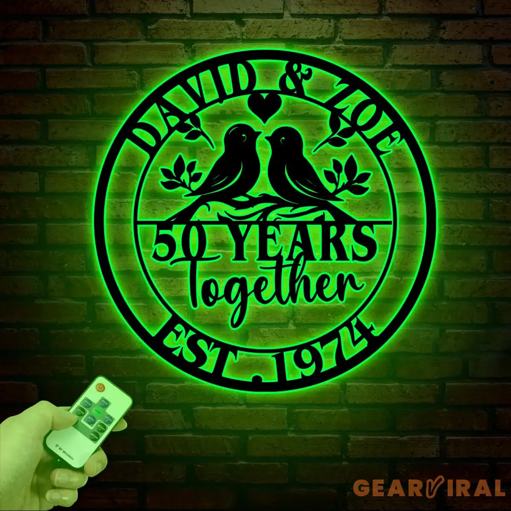 Custom 50 Years Together Anniversary Sign - Personalized Couple Name Sign with Love Birds Perfect Anniversary Gift