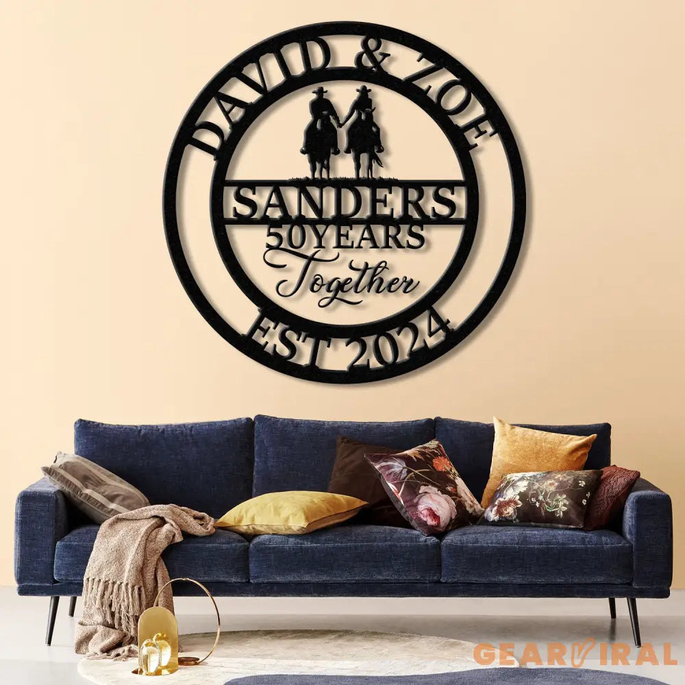 Custom 50 Years Together Anniversary Sign - Personalized Cowboy & Cowgirl Metal Sign Perfect Anniversary Gift Wedding