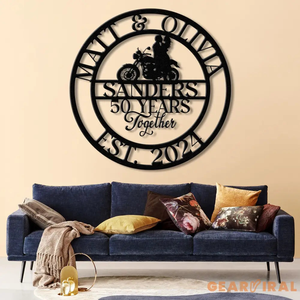 Custom 50 Years Together Biker Couple Metal Sign - Personalized Motorcycle Rider Wall Art - Anniversary or Wedding Gift
