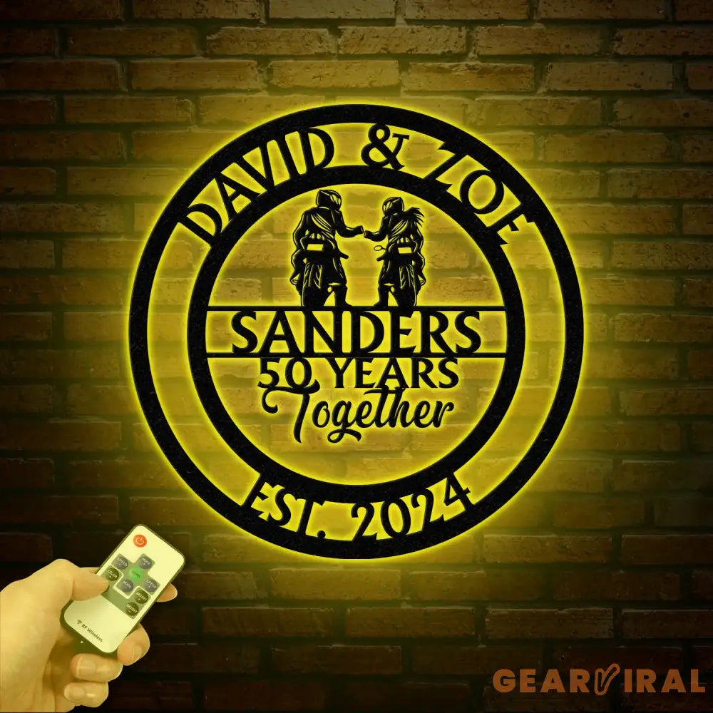 Custom 50 Years Together Biker Couple Metal Sign - Personalized Motorcycle Rider Wall Art - Anniversary or Wedding Gift