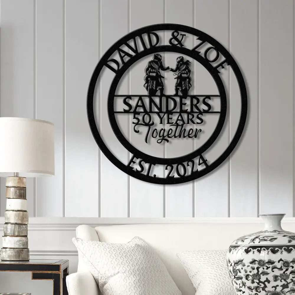 Custom 50 Years Together Biker Couple Metal Sign - Personalized Motorcycle Rider Wall Art - Anniversary or Wedding Gift