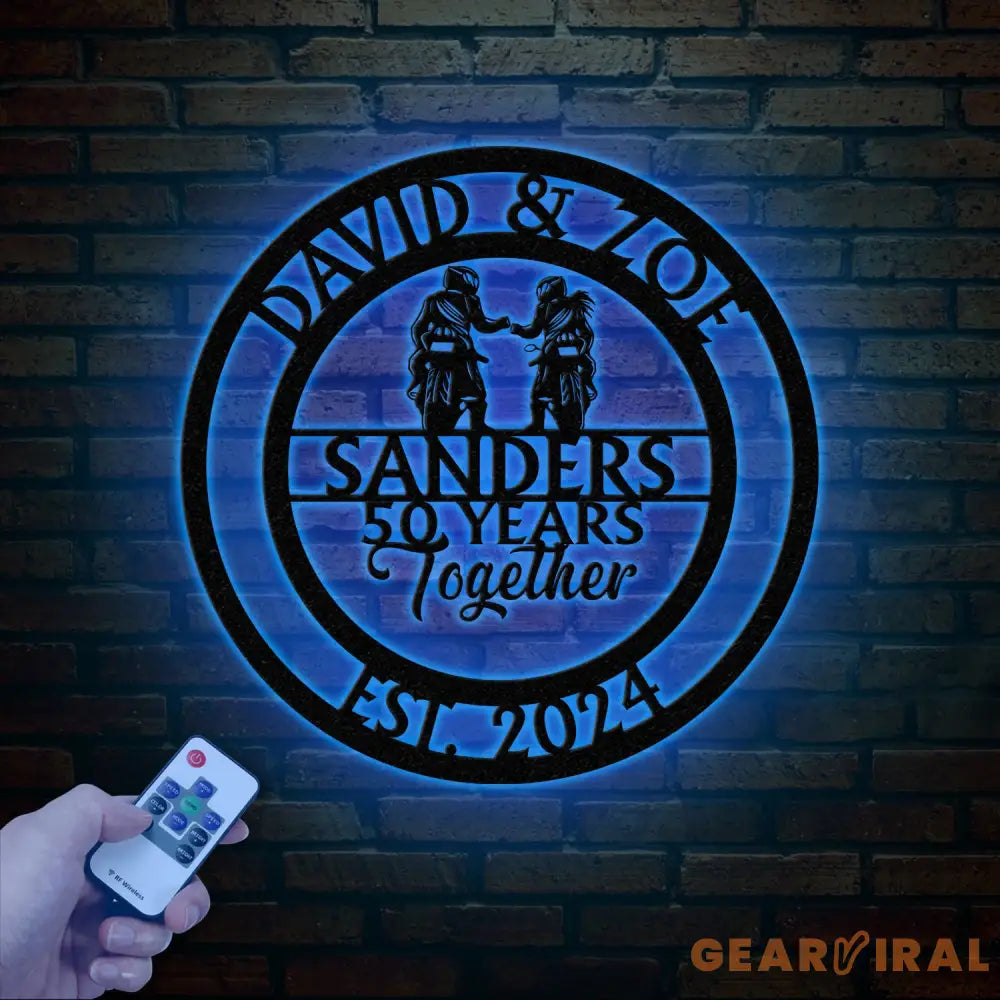 Custom 50 Years Together Biker Couple Metal Sign - Personalized Motorcycle Rider Wall Art - Anniversary or Wedding Gift