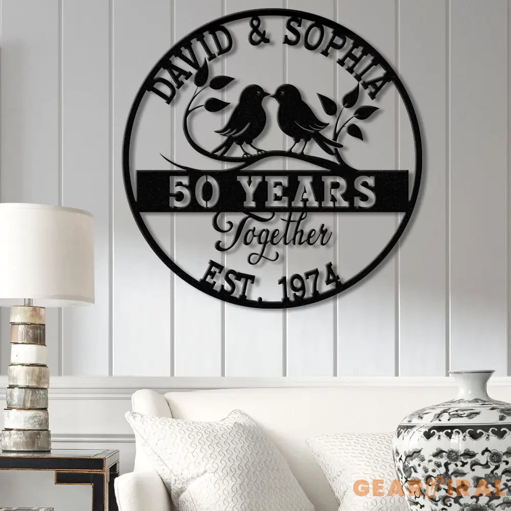 Custom 50 Years Together Floral Metal Sign Personalized Last Name Monogram Anniversary Gift Wedding Metal Sign