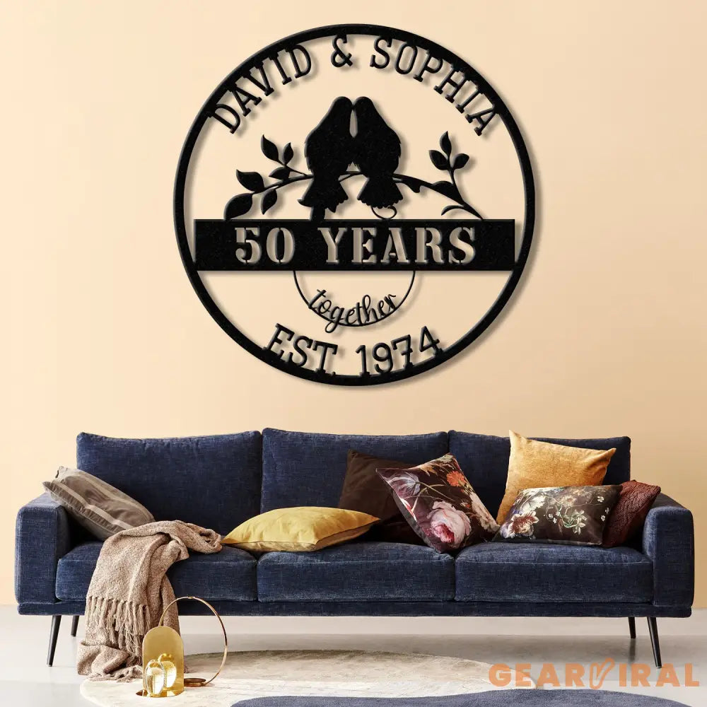 Custom 50 Years Together Floral Metal Sign Personalized Last Name Monogram Anniversary Gift Wedding Metal Sign