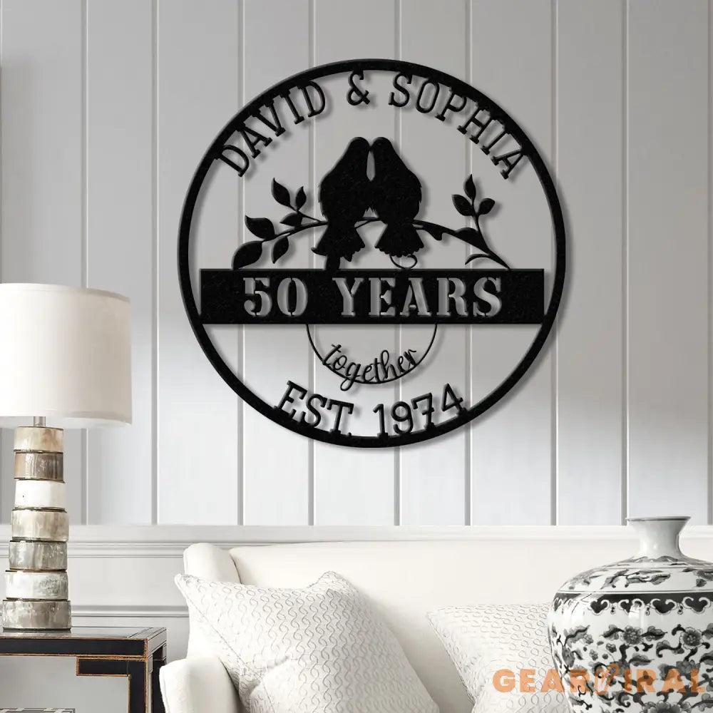 Custom 50 Years Together Floral Metal Sign Personalized Last Name Monogram Anniversary Gift Wedding Metal Sign