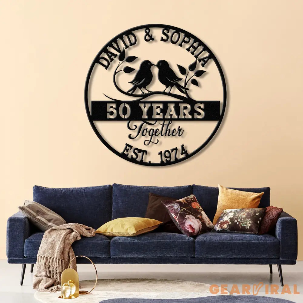 Custom 50 Years Together Floral Metal Sign Personalized Last Name Monogram Anniversary Gift Wedding Metal Sign