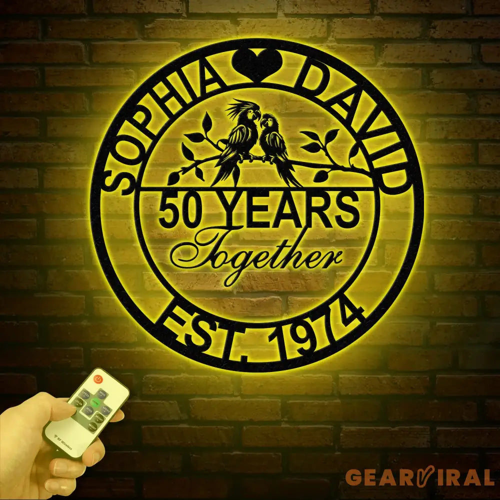 Custom 50th Anniversary Gift - Golden Anniversary Parrots Metal Sign 50 Year Wedding Anniversary Wall Art Decor Couples
