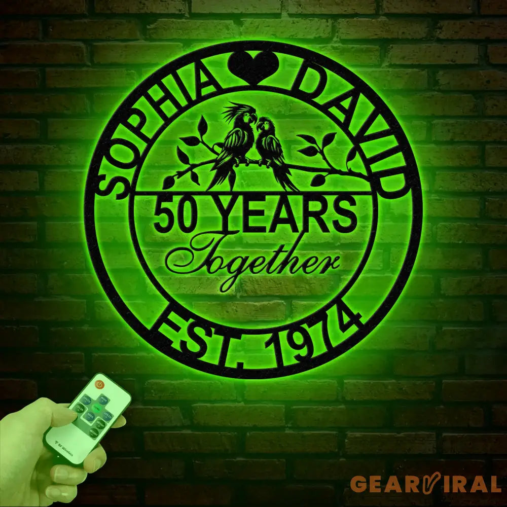 Custom 50th Anniversary Gift - Golden Anniversary Parrots Metal Sign 50 Year Wedding Anniversary Wall Art Decor Couples