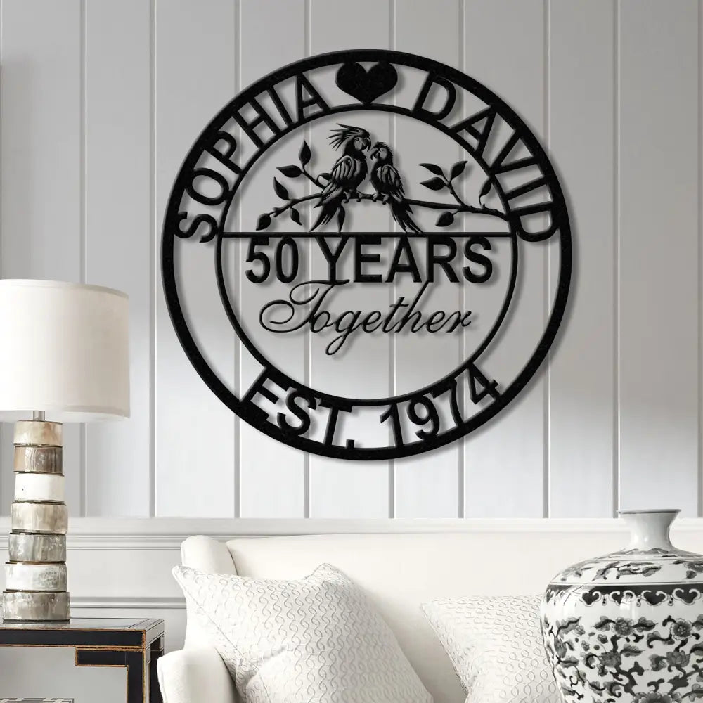 Custom 50th Anniversary Gift - Golden Anniversary Parrots Metal Sign 50 Year Wedding Anniversary Wall Art Decor Couples