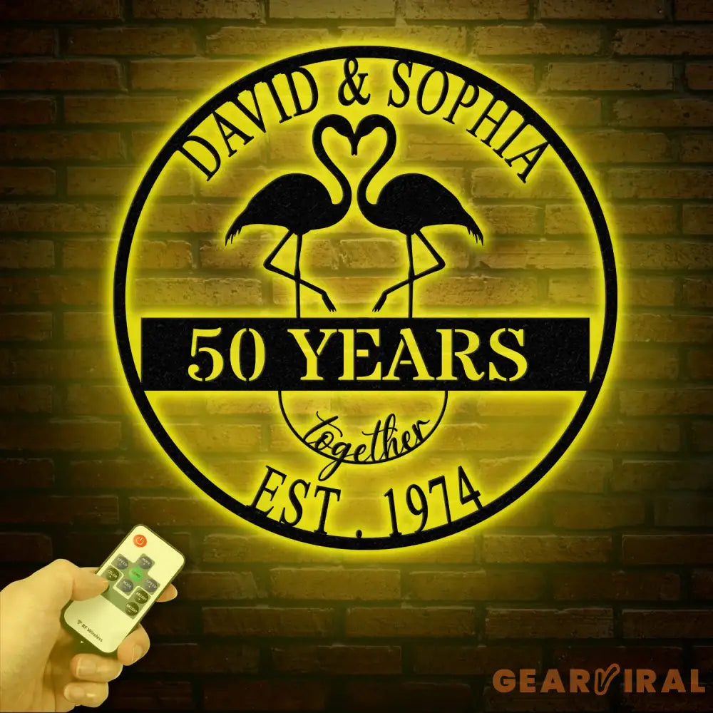 Custom 50th Anniversary Gift Golden Wedding Metal Sign Tropical Flamingo Wall Art Personalized Gift for Parents