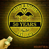 Custom 50th Anniversary Gift Golden Wedding Metal Sign Tropical Flamingo Wall Art Personalized Gift for Parents