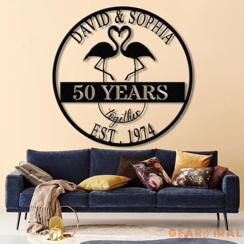 Custom 50th Anniversary Gift Golden Wedding Metal Sign Tropical Flamingo Wall Art Personalized Gift for Parents